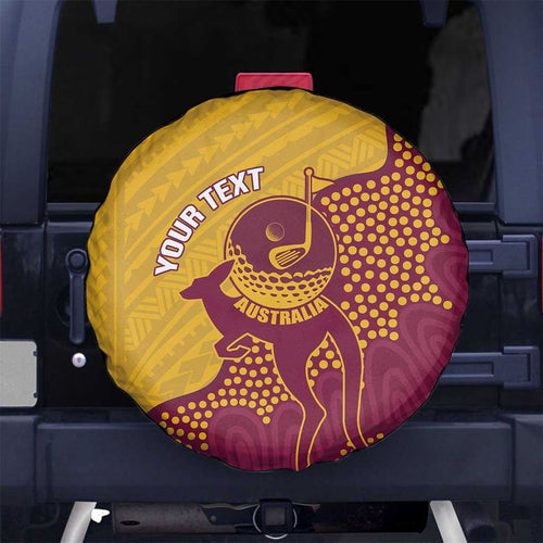 Personalised Australia Golf Spare Tire Cover Aussie Kangaroo Aboriginal Polynesian Pattern