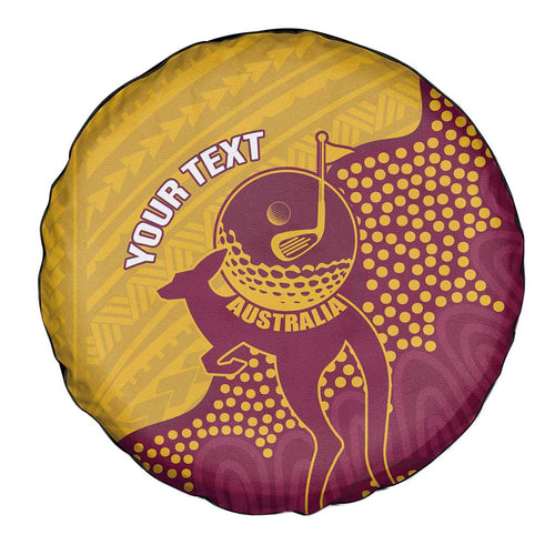Personalised Australia Golf Spare Tire Cover Aussie Kangaroo Aboriginal Polynesian Pattern