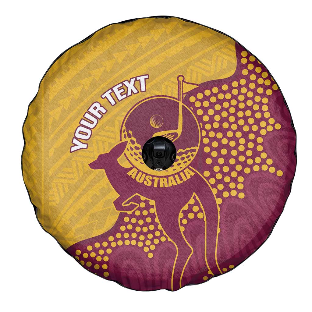 Personalised Australia Golf Spare Tire Cover Aussie Kangaroo Aboriginal Polynesian Pattern