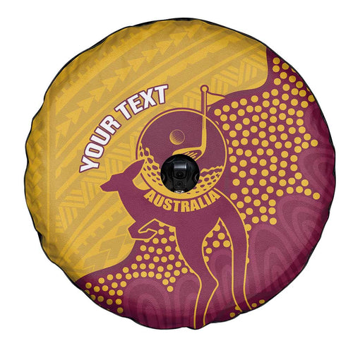 Personalised Australia Golf Spare Tire Cover Aussie Kangaroo Aboriginal Polynesian Pattern
