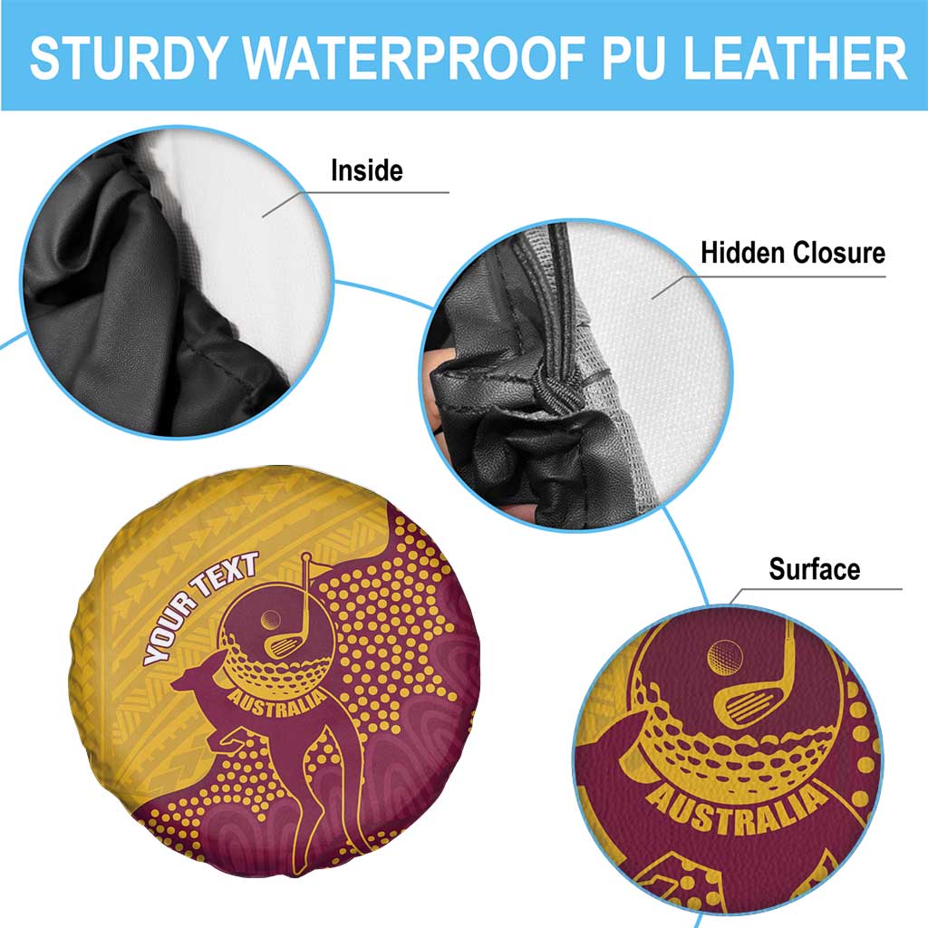 Personalised Australia Golf Spare Tire Cover Aussie Kangaroo Aboriginal Polynesian Pattern
