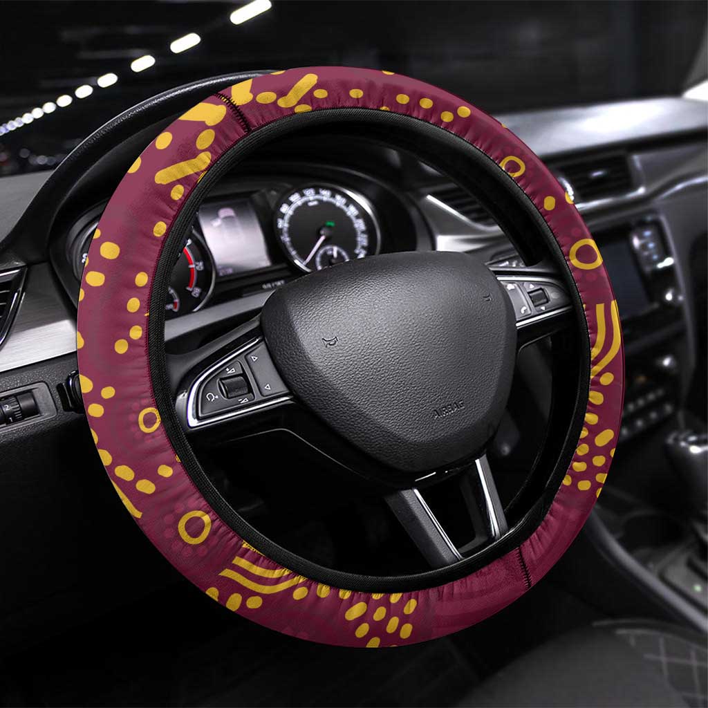 Australia Golf Steering Wheel Cover Aussie Kangaroo Aboriginal Polynesian Pattern