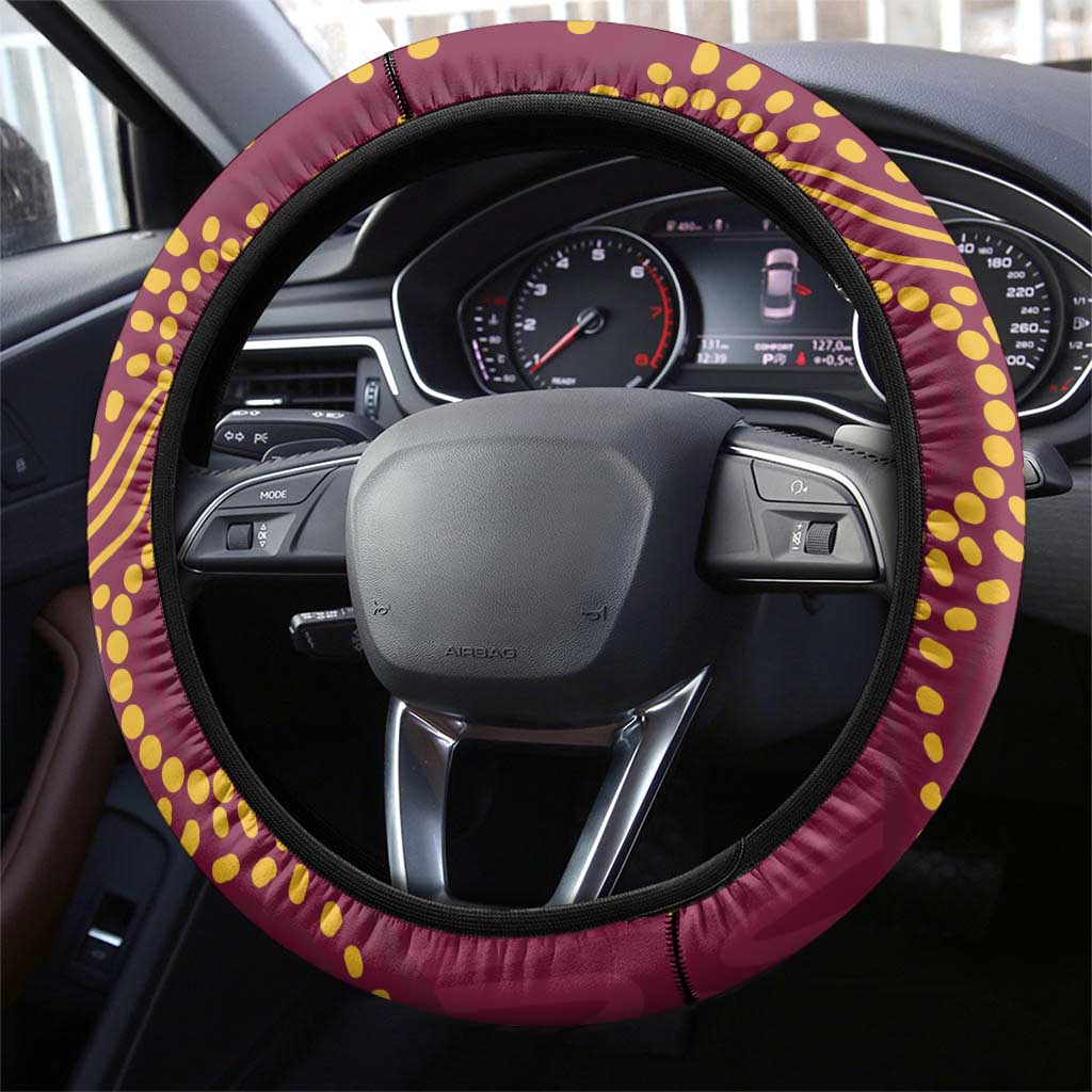 Australia Golf Steering Wheel Cover Aussie Kangaroo Aboriginal Polynesian Pattern