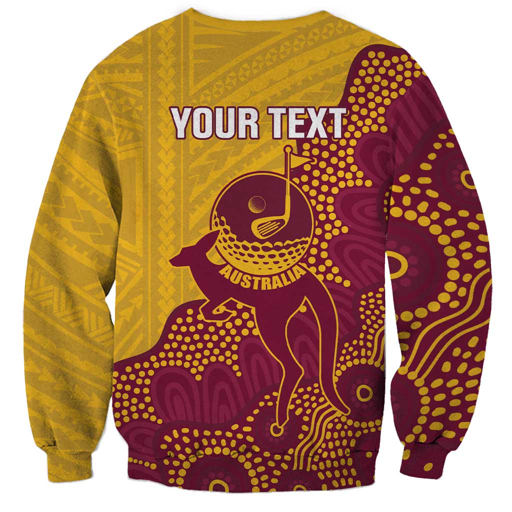 Personalised Australia Golf Sweatshirt Aussie Kangaroo Aboriginal Polynesian Pattern