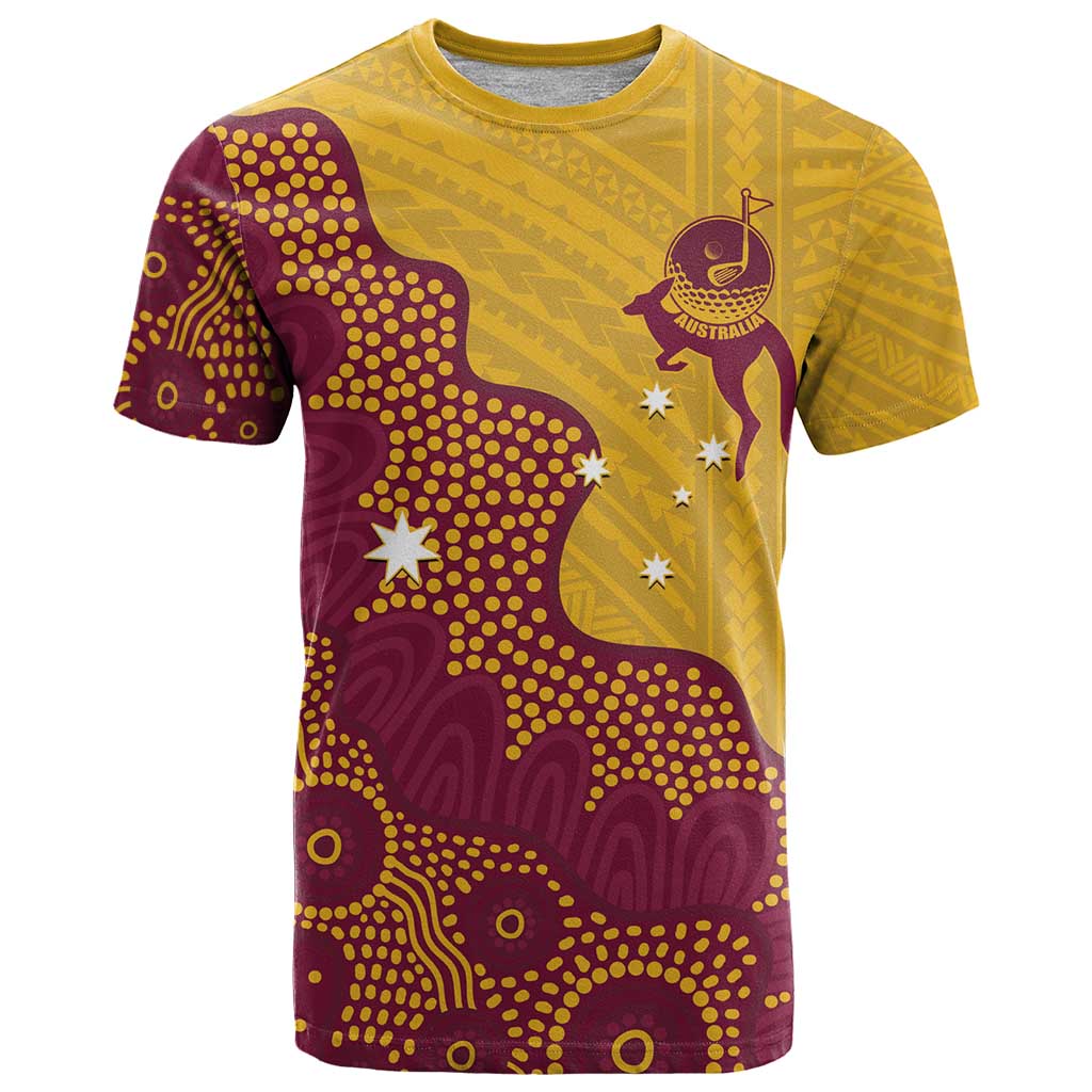 Personalised Australia Golf T Shirt Aussie Kangaroo Aboriginal Polynesian Pattern