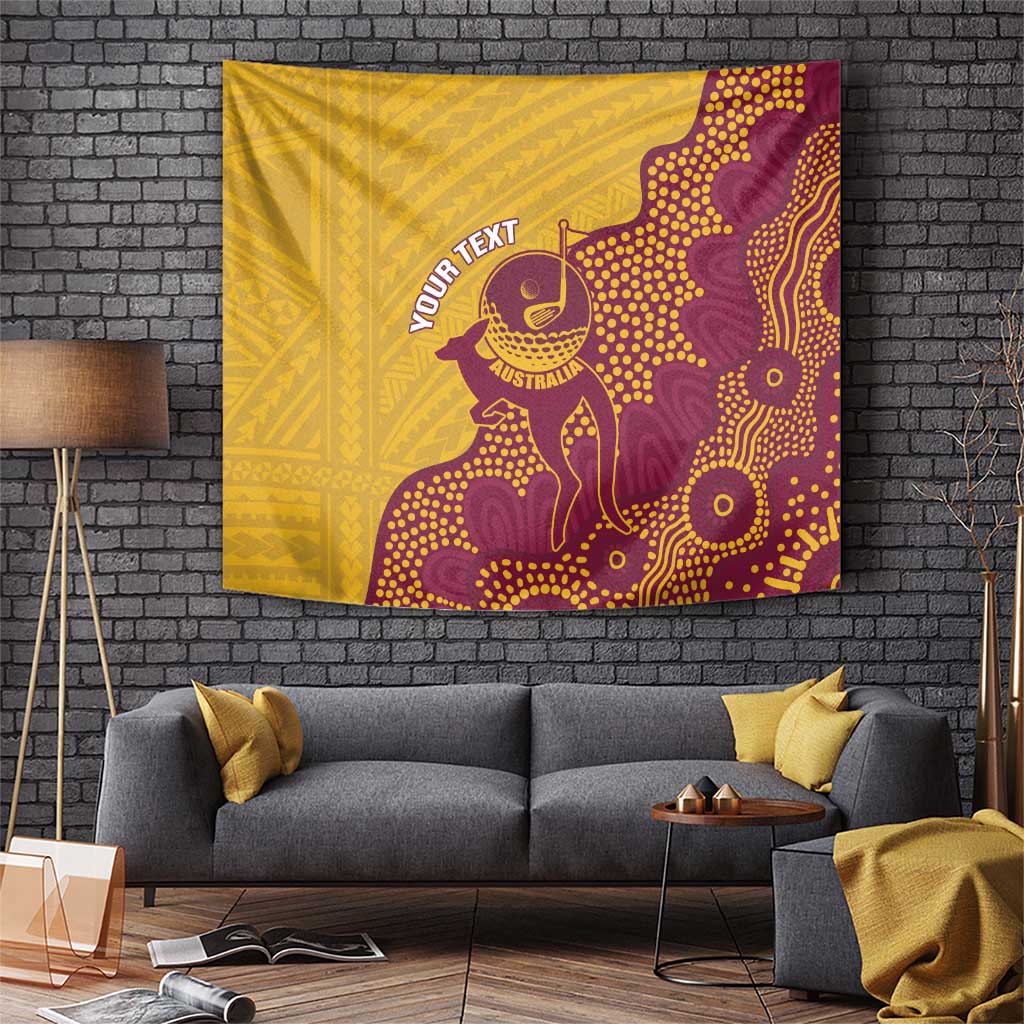 Personalised Australia Golf Tapestry Aussie Kangaroo Aboriginal Polynesian Pattern