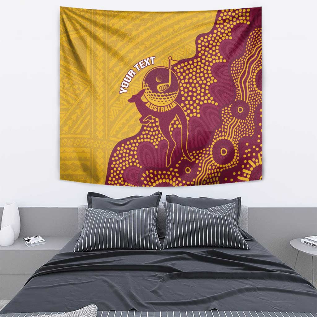 Personalised Australia Golf Tapestry Aussie Kangaroo Aboriginal Polynesian Pattern