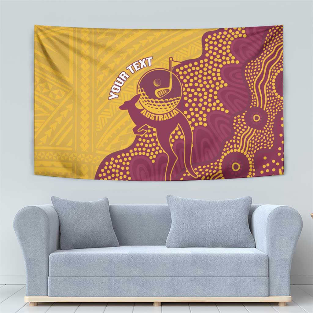 Personalised Australia Golf Tapestry Aussie Kangaroo Aboriginal Polynesian Pattern