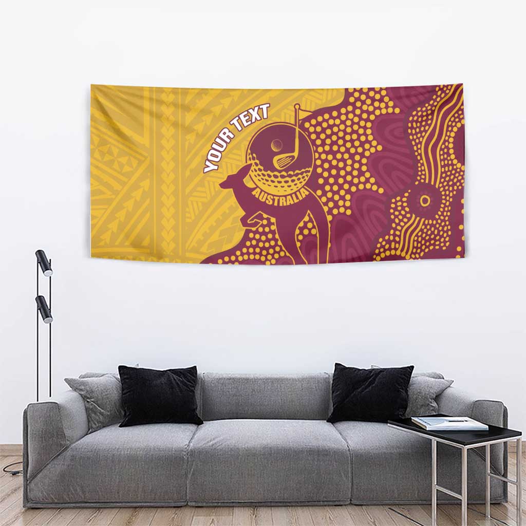 Personalised Australia Golf Tapestry Aussie Kangaroo Aboriginal Polynesian Pattern