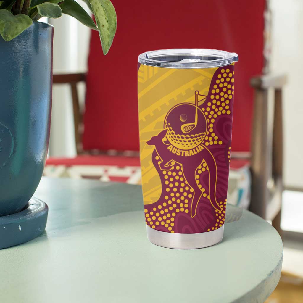 Personalised Australia Golf Tumbler Cup Aussie Kangaroo Aboriginal Polynesian Pattern