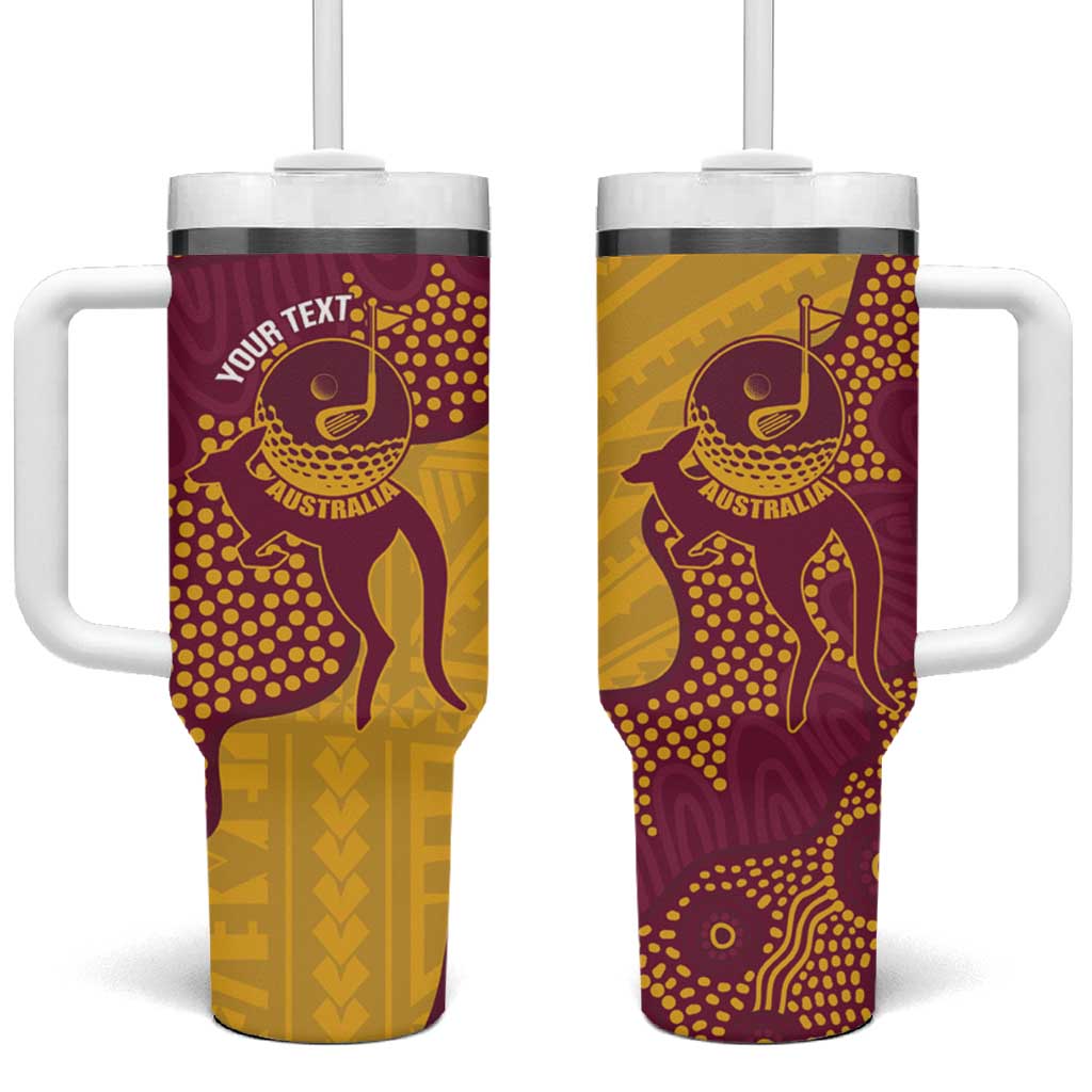 Personalised Australia Golf Tumbler With Handle Aussie Kangaroo Aboriginal Polynesian Pattern