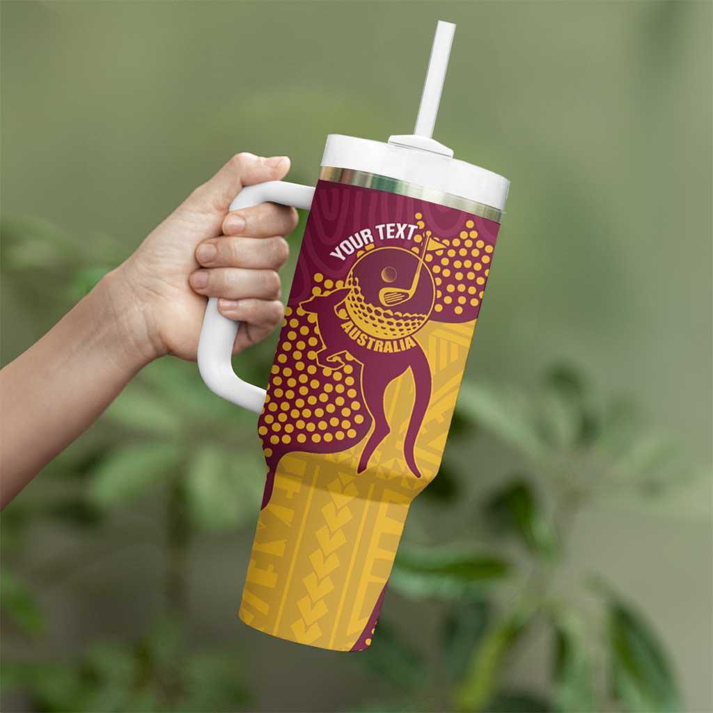 Personalised Australia Golf Tumbler With Handle Aussie Kangaroo Aboriginal Polynesian Pattern
