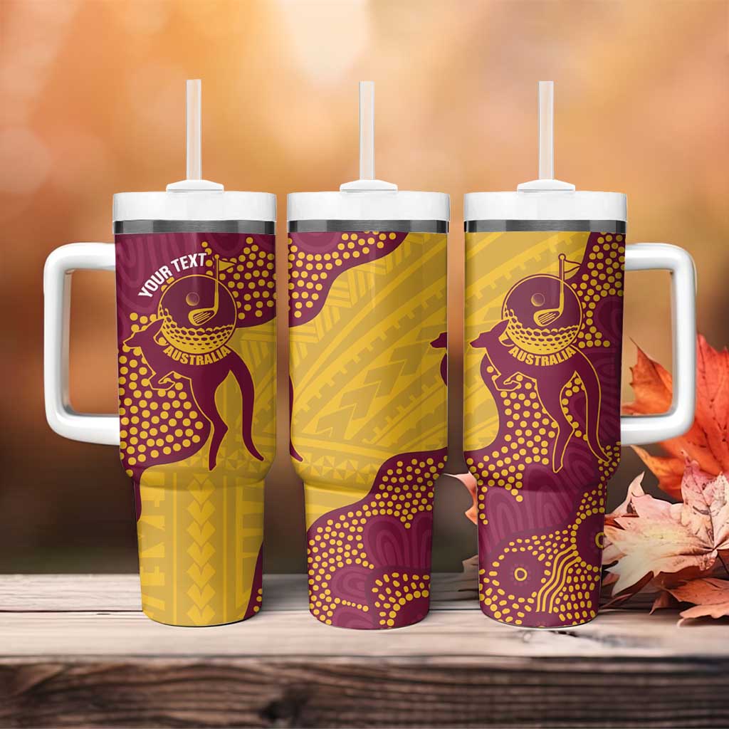 Personalised Australia Golf Tumbler With Handle Aussie Kangaroo Aboriginal Polynesian Pattern