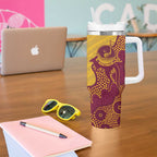 Personalised Australia Golf Tumbler With Handle Aussie Kangaroo Aboriginal Polynesian Pattern