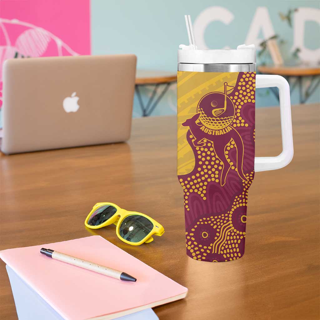 Personalised Australia Golf Tumbler With Handle Aussie Kangaroo Aboriginal Polynesian Pattern