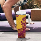 Personalised Australia Golf Tumbler With Handle Aussie Kangaroo Aboriginal Polynesian Pattern