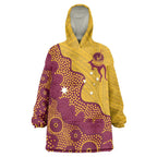 Personalised Australia Golf Wearable Blanket Hoodie Aussie Kangaroo Aboriginal Polynesian Pattern