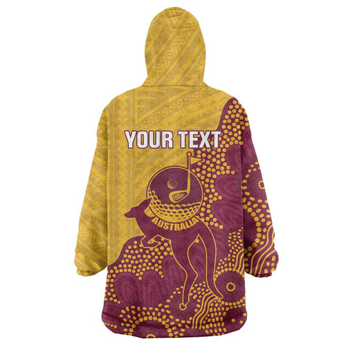 Personalised Australia Golf Wearable Blanket Hoodie Aussie Kangaroo Aboriginal Polynesian Pattern