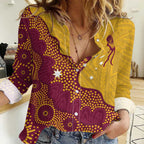 Personalised Australia Golf Women Casual Shirt Aussie Kangaroo Aboriginal Polynesian Pattern