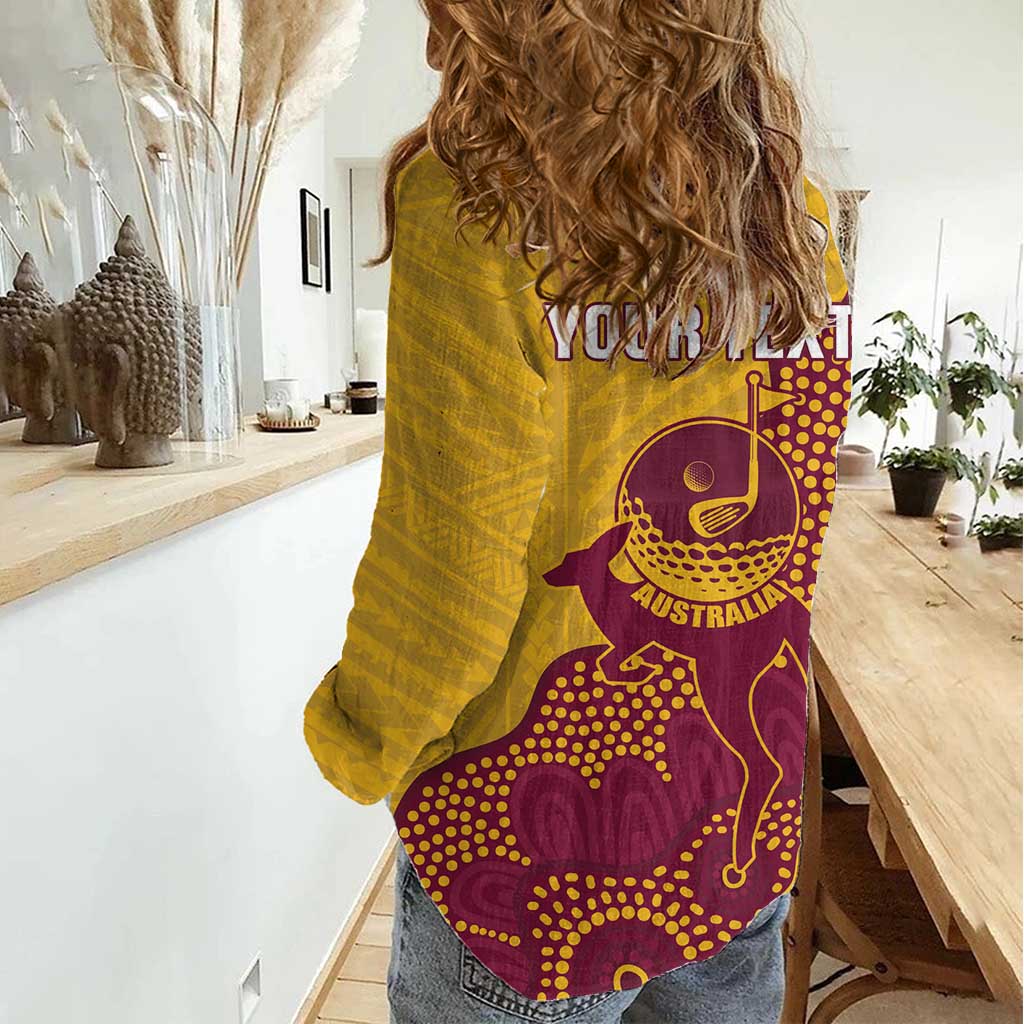 Personalised Australia Golf Women Casual Shirt Aussie Kangaroo Aboriginal Polynesian Pattern