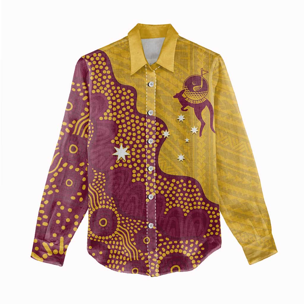 Personalised Australia Golf Women Casual Shirt Aussie Kangaroo Aboriginal Polynesian Pattern