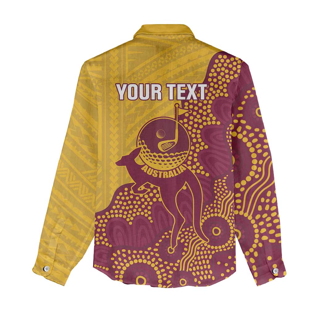 Personalised Australia Golf Women Casual Shirt Aussie Kangaroo Aboriginal Polynesian Pattern