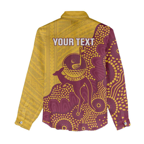 Personalised Australia Golf Women Casual Shirt Aussie Kangaroo Aboriginal Polynesian Pattern