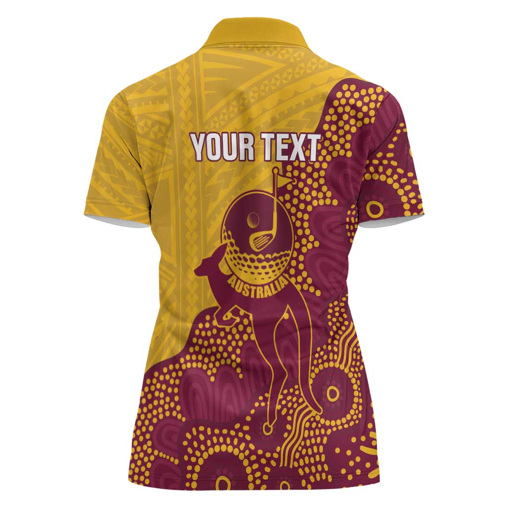 Personalised Australia Golf Women Polo Shirt Aussie Kangaroo Aboriginal Polynesian Pattern