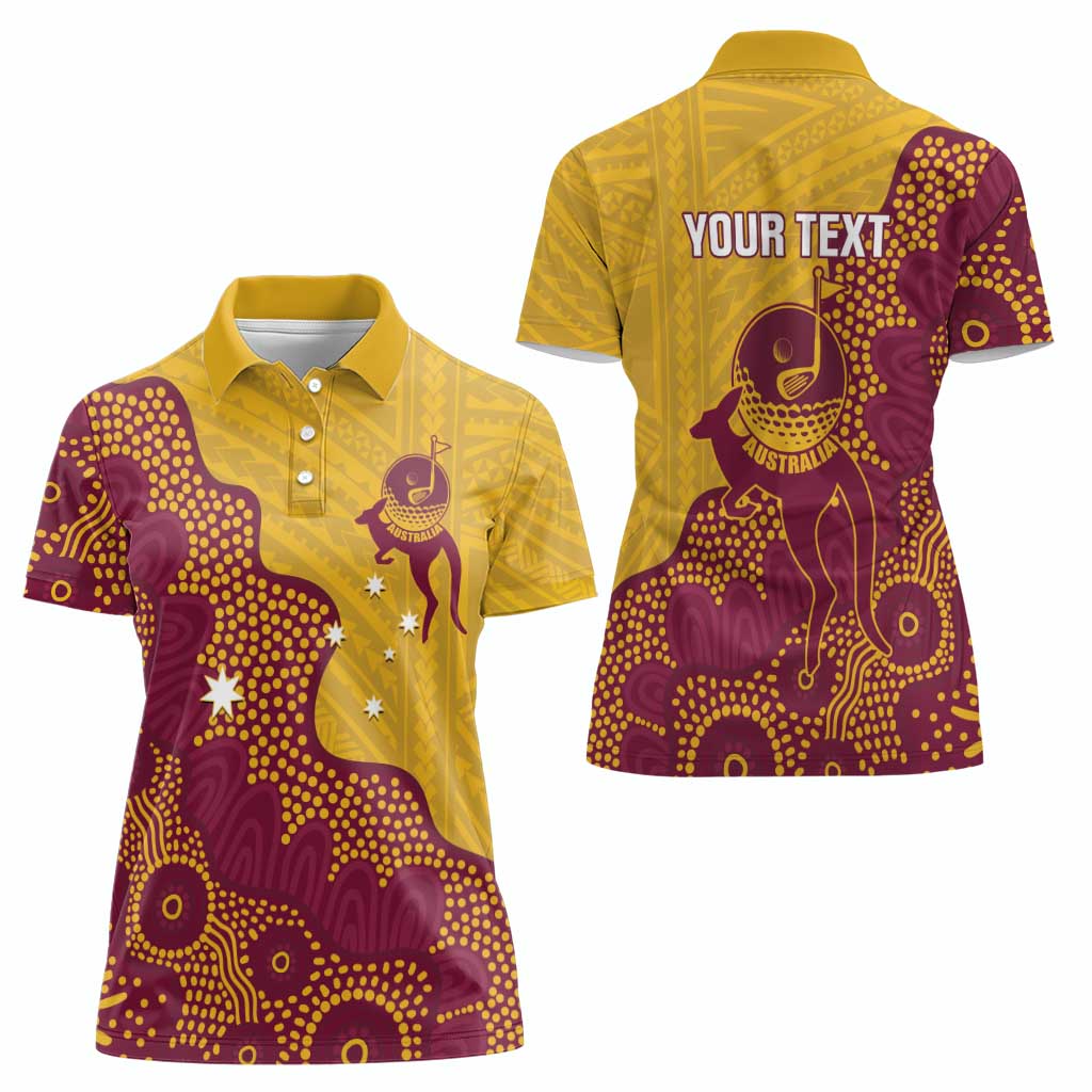 Personalised Australia Golf Women Polo Shirt Aussie Kangaroo Aboriginal Polynesian Pattern