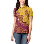 Personalised Australia Golf Women Polo Shirt Aussie Kangaroo Aboriginal Polynesian Pattern