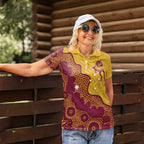 Personalised Australia Golf Women Polo Shirt Aussie Kangaroo Aboriginal Polynesian Pattern
