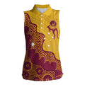 Personalised Australia Golf Women Sleeveless Polo Shirt Aussie Kangaroo Aboriginal Polynesian Pattern