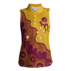 Personalised Australia Golf Women Sleeveless Polo Shirt Aussie Kangaroo Aboriginal Polynesian Pattern