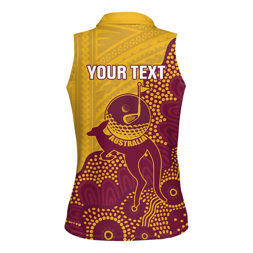 Personalised Australia Golf Women Sleeveless Polo Shirt Aussie Kangaroo Aboriginal Polynesian Pattern