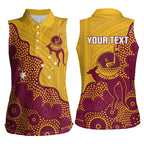 Personalised Australia Golf Women Sleeveless Polo Shirt Aussie Kangaroo Aboriginal Polynesian Pattern
