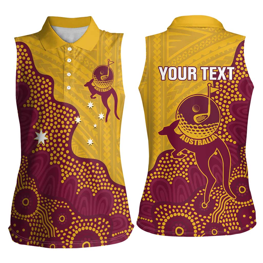 Personalised Australia Golf Women Sleeveless Polo Shirt Aussie Kangaroo Aboriginal Polynesian Pattern