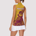 Personalised Australia Golf Women Sleeveless Polo Shirt Aussie Kangaroo Aboriginal Polynesian Pattern