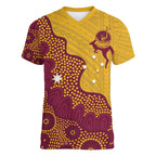 Personalised Australia Golf Women V-Neck T-Shirt Aussie Kangaroo Aboriginal Polynesian Pattern