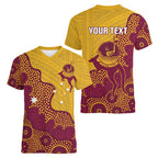 Personalised Australia Golf Women V-Neck T-Shirt Aussie Kangaroo Aboriginal Polynesian Pattern