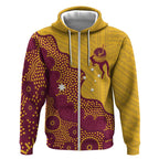 Personalised Australia Golf Zip Hoodie Aussie Kangaroo Aboriginal Polynesian Pattern