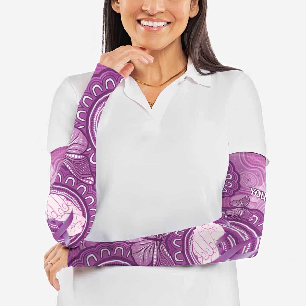 Australia Lupus Awareness Month Personalised Arm Sleeves Warrior Purple Ribbon Butterflies Indigenous Art