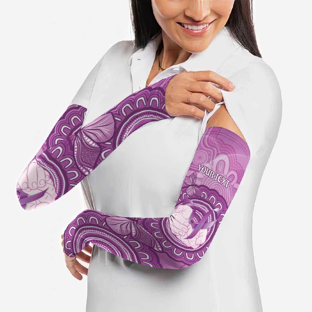 Australia Lupus Awareness Month Personalised Arm Sleeves Warrior Purple Ribbon Butterflies Indigenous Art