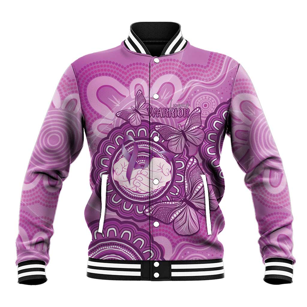 Australia Lupus Awareness Month Personalised Baseball Jacket Warrior Purple Ribbon Butterflies Indigenous Art