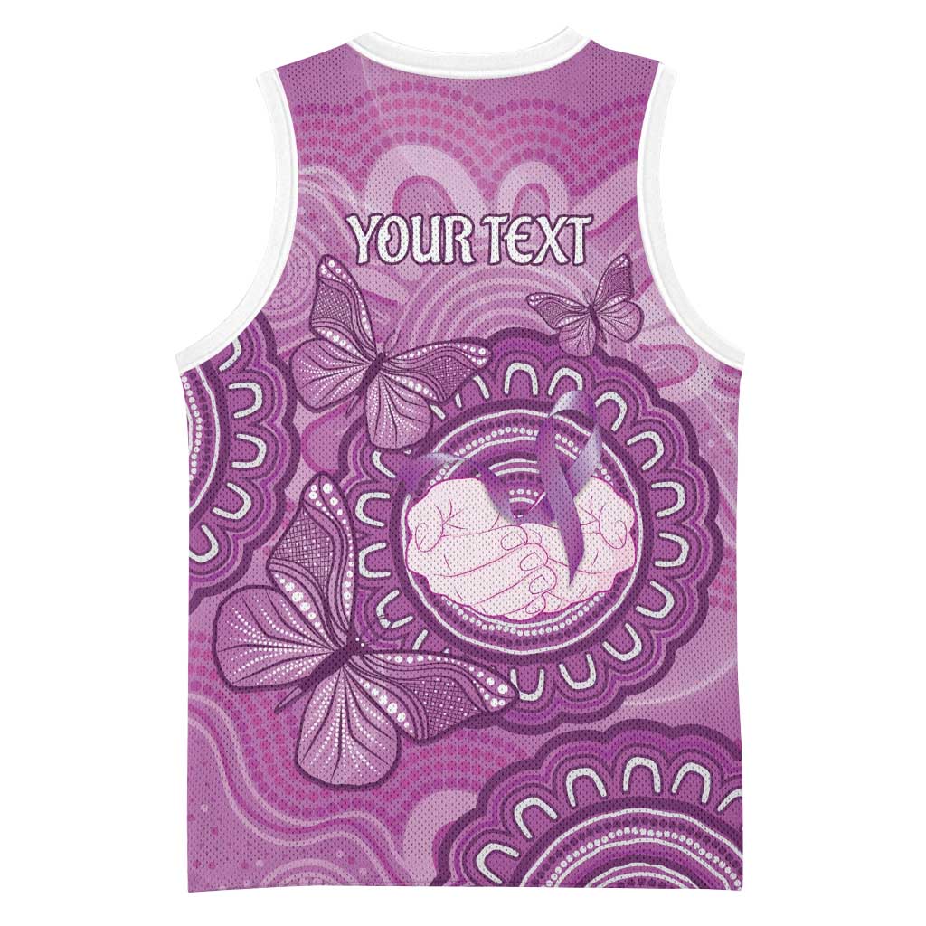 Australia Lupus Awareness Month Personalised Basketball Jersey Warrior Purple Ribbon Butterflies Indigenous Art