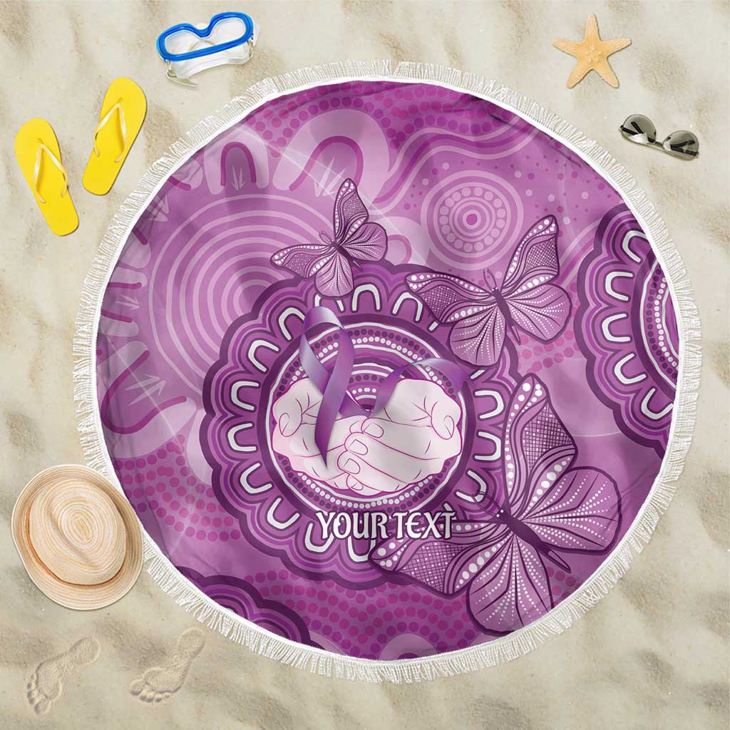 Australia Lupus Awareness Month Personalised Beach Blanket Warrior Purple Ribbon Butterflies Indigenous Art