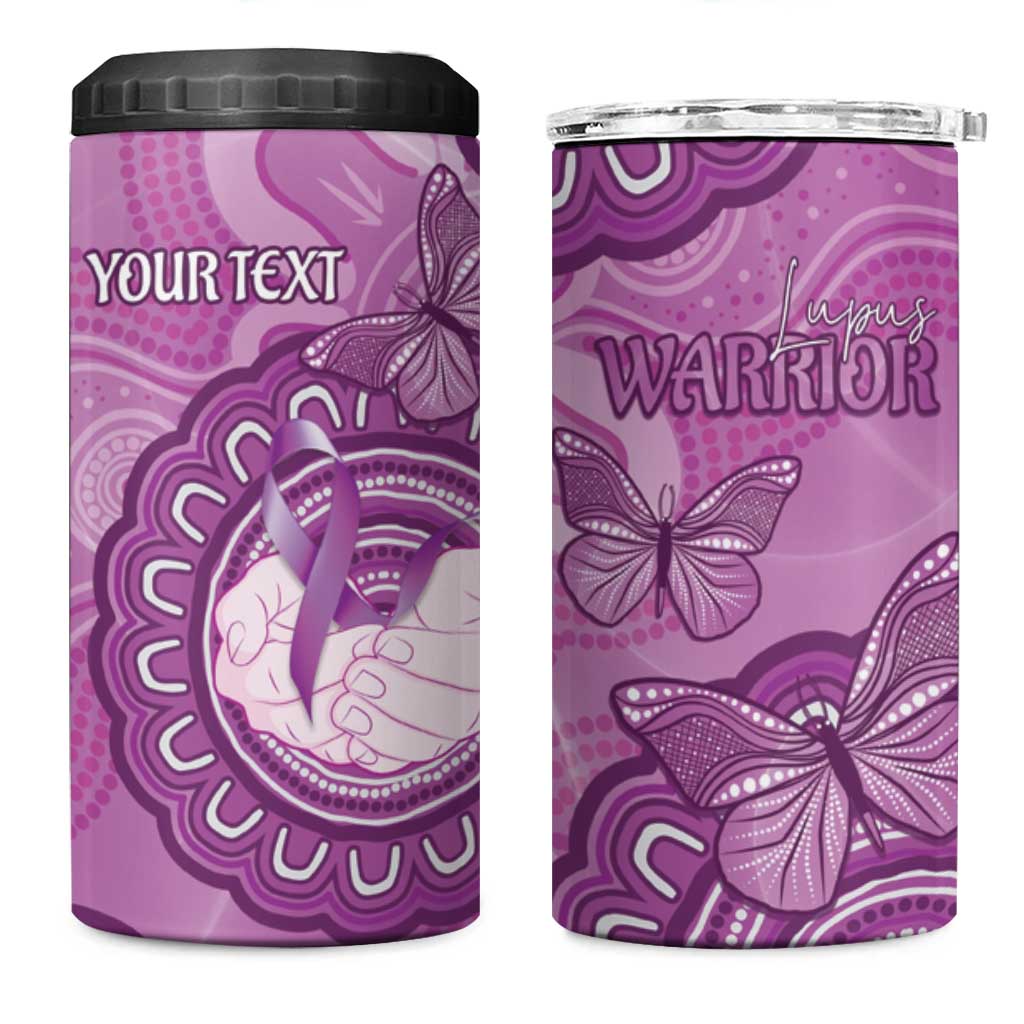 Australia Lupus Awareness Month Personalised 4 in 1 Can Cooler Tumbler Warrior Purple Ribbon Butterflies Indigenous Art