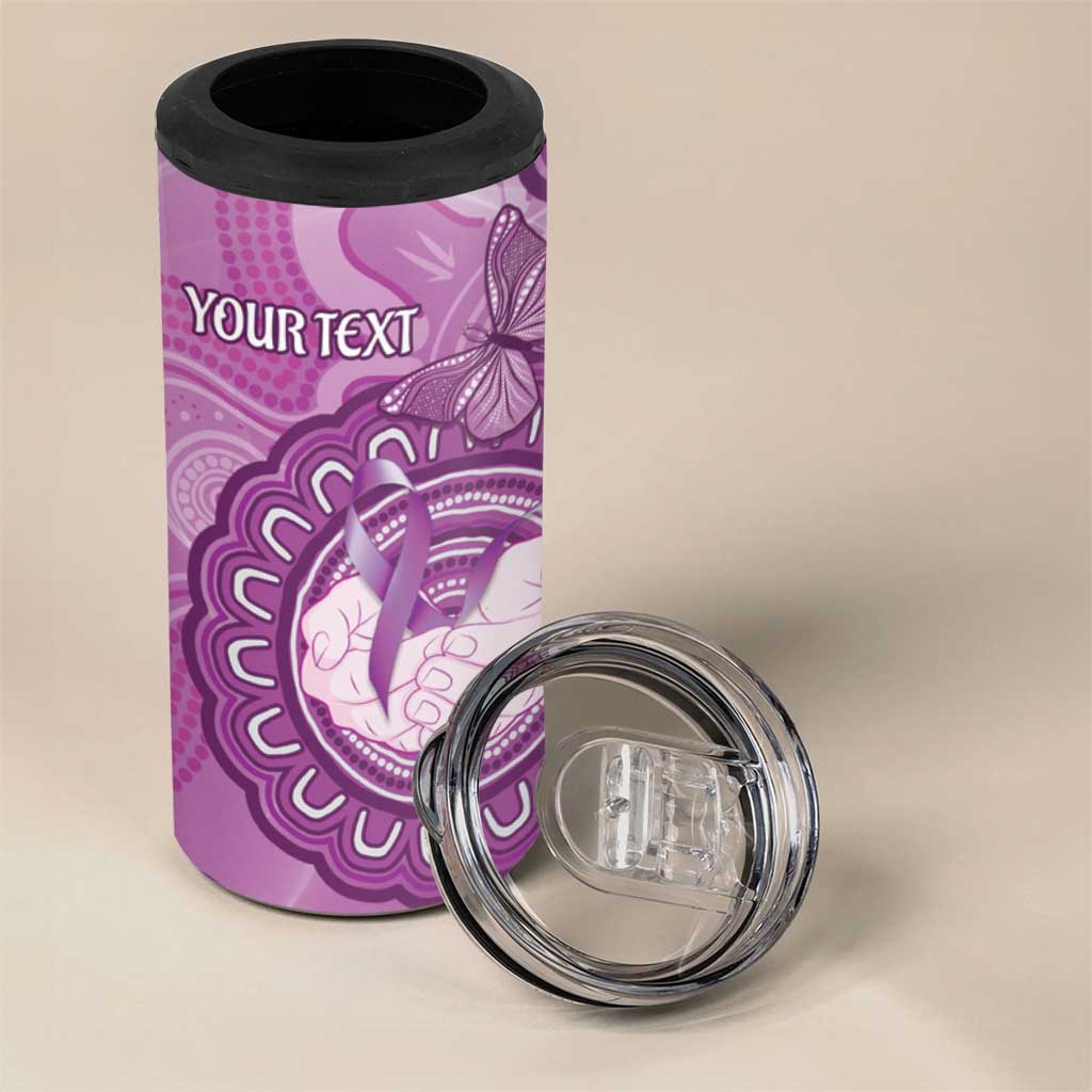 Australia Lupus Awareness Month Personalised 4 in 1 Can Cooler Tumbler Warrior Purple Ribbon Butterflies Indigenous Art