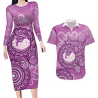 Australia Lupus Awareness Month Personalised Couples Matching Long Sleeve Bodycon Dress and Hawaiian Shirt Warrior Purple Ribbon Butterflies Indigenous Art