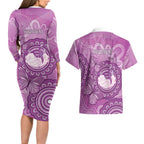 Australia Lupus Awareness Month Personalised Couples Matching Long Sleeve Bodycon Dress and Hawaiian Shirt Warrior Purple Ribbon Butterflies Indigenous Art