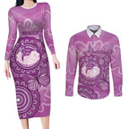 Australia Lupus Awareness Month Personalised Couples Matching Long Sleeve Bodycon Dress and Long Sleeve Button Shirt Warrior Purple Ribbon Butterflies Indigenous Art